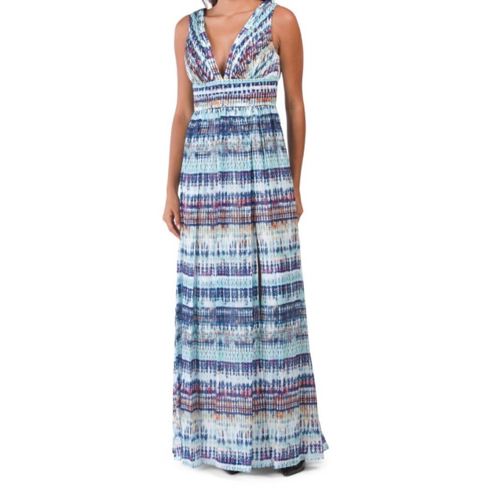Aidan Mattox Chiffon Printed Boho Maxi Dress-Color‎  Blue Multi